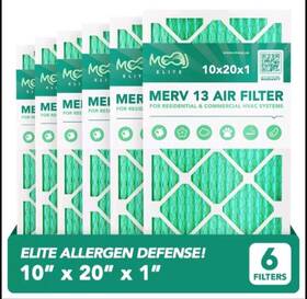 Mj10x20x1e Moaj 10x20x1 Air Filter 6 Pack Merv 13 Elite Bacterial Viral Defense