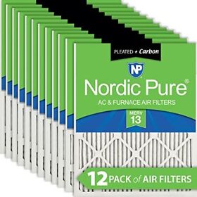 Nordic Pure 10x20x1 Merv 13 Pleated Plus Carbon Ac Furnace Air Filters 12 Pack