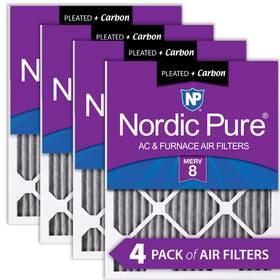 12x12x1pm8c-4 Nordic Pure 12x12x1 11 3/4x11 3/4 Furnace Air Filters Merv 8 Pleated Plus Carbon 4 Pack