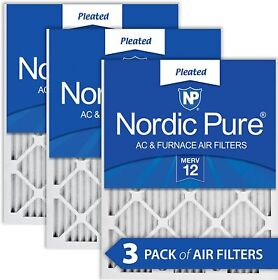 Nordic Pure 12x24x3 Merv 12 Pleated Ac Furnace Air Filters 3 Pack