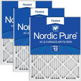 14x25x1m12-3 Nordic Pure 14x25x1 13 1/2 X 24 3/4 Pleated Merv 12 Air Filters 3 Pack