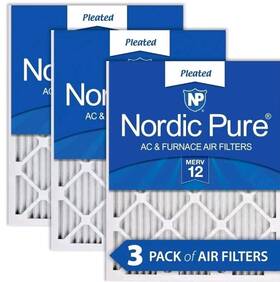 16x16x1m12-3 Nordic Pure 16x16x1 15 3/4 X Pleated Merv 12 Air Filters 3 Pack