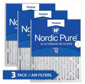 16x20x2pm8c-3 Nordic Pure 16x20x2 Pleated Merv 12 Air Filters 3 Pack Furnace Ac Made In Usa