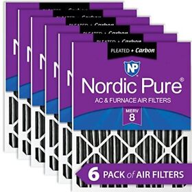Nordic Pure 16x25x4 Merv 8 Pleated Plus Carbon Ac Furnace Air Filters 6 Pack