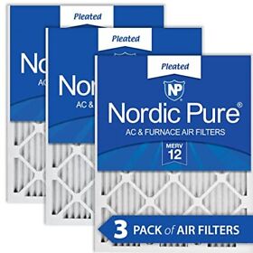 Nordic Pure 20x20x1 Merv 12 Pleated Ac Furnace Air Filters 3 Pack