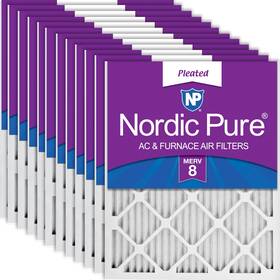 20x20x1m8-12 Nordic Pure 20x20x1 Actual Size 19 1/2 X 3/4 Pleated Merv 8 Air Filters 12 Pack