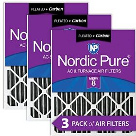 Nordic Pure 20x25x2 Merv 8 Pleated Plus Carbon Ac Furnace Air Filters 3 Pack