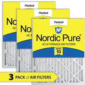 Nordic Pure 313040679632 20 Inch X 2 Dust And Pollen Pleated Merv 10 Air Filter 3-pack