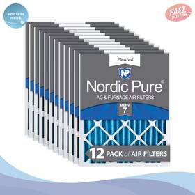 Nordic Pure 816387013003 20x25x2 Merv 7 Pleated Air Filter High Capacity 12 Pack