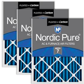 Nordic Pure 848224038405 12x20x2 11 1/2 X 19 3/8 1 3/4 Pleated Air Filters 7 Plus Carbon 3 Pack