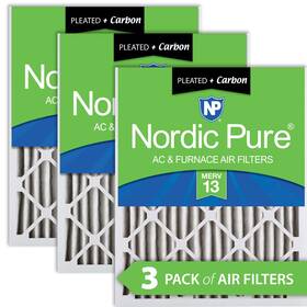 Nordic Pure 848224048633 18x25x2 17 1/2 X 24 1 3/4 Pleated Air Filters 13 Plus Carbon 3 Pack