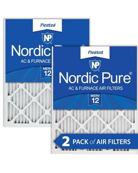 Nordic Pure 848224129806 20x25x1 19 1/2 X 24 3/4 Pleated Merv 12 Air Filters 2-pack