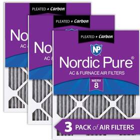 Nordic Pure 848224139218 16x25x1 15 1/2 X 24 3/4 Furnace Air Filters 8 Pleated Plus Carbon 3 Pack