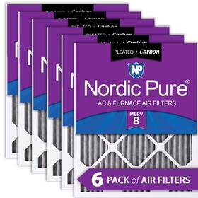 Nordic Pure 848224141891 24x24x1 23 3/8 X 3/4 Furnace Air Filters 8 Pleated Plus Carbon 6 Pack