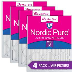 Nordic Pure 848224191650 25x25x1 24 1/2x24 1/2 Tru Mini Pleat Merv 8 Air Filters 4 Pack