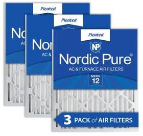 Nordic Pure Air Filter Merv 12 Pleated 3 Pack 16x20x2 Brand New
