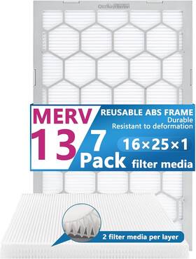 Olitair 313049216203 16x25x1 Merv 13 Air Filter Ac Furnace Reusable Abs Plastic Frame 7 Pk