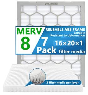 Olitair 797085801829 16x20x1 8 Air Filter Ac Furnace Reusable Abs Plastic Frame 7 Pack