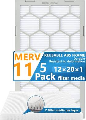 Cdhf12200111 Olitair Air Filter - Furnace/hvac 20 X 12 1 Merv 11 5-pack With Reusable Abs Frame