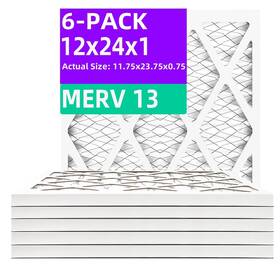 Qingzhug 619988837777 12x24x1 Merv 13 6-pack Pleated Air Filter Actual Size 11.38 X 23.38 0.75