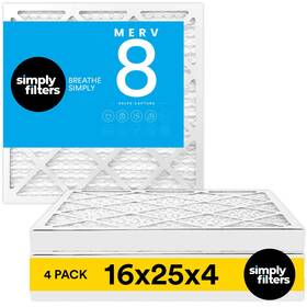 S-08-04-16254 Simply 16x25x4 Air Filter Merv 8 4 Pack For Home Ac Furnace And Hvac Actual Size 1
