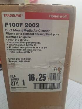 F100f Tradeline 998ul Duct Mount Media Air Filter Cleaner 2002 16 X 25