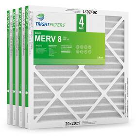 Trightfilters 745278647297 20x20x1 Air Filter 4 Pack 8 Pleated Dust Defense Filters Conditioner