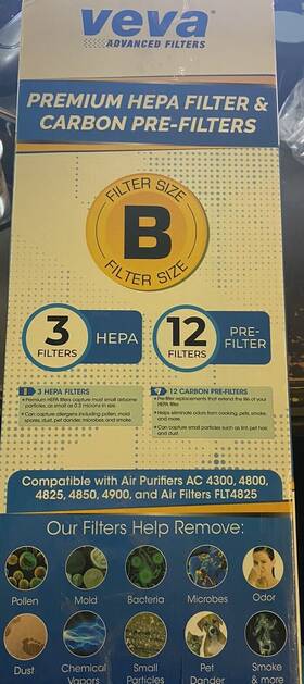Veva 853460008723 Premium 3 Hepa Filters And 12 Pack Of Pre-filters Filter Size B Flt4825