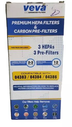04386 Veva Advanced Filters 853460008761 Premium Hepa And Carbon Pre-filters 3 Pk For 04383 04384