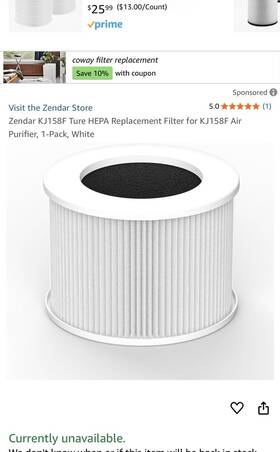 Kj158f Zendar True Hepa Replacement Filter Compatible With Air Purifier H13