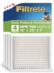 Filtrete 16X25X1 Air Filter Mpr 700 Merv 8 Dust Pollen Pet Dander 4-PACK. Fixed Price $80.00.