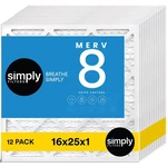 Simply Air Filter, Merv 8, Mpr 600, 12 Pack, Furnace 16X25X1, White. Fixed Price $102.54.