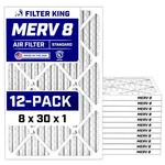 Filter King 8X30X1 Air 12-PACK Merv Actual Size 7.5 29.5 .75". Fixed Price $127.44.
