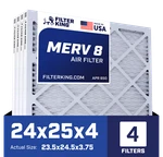 Filter King 24X25X4 Air 4-PACK Merv 8 Actual Size 23.5 24.5 3.75". Fixed Price $106.68.
