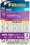 Filtrete 16X25X4(SLIM Fit) Air Filter, Mpr 1550, Merv 12 - 2PACK. Fixed Price $34.99.