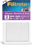 16X25X1 Air Filter Merv 12, Mpr 1500 Certified Asthma & Allergy Friendly 2-PACK,. Fixed Price $101.99.