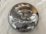 Harley-davidson Chrome Round "live To Ride" Eagle Spirit Air Cleaner--carbureted. Fixed Price $79.99.