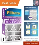 20X25X5 Furnace Filter, Mpr 1550, Merv 12, Fits Trion Airbear, Certifi.... Fixed Price $70.89.