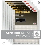 3M Filtrete Clean Living Dust Mpr 300 MERV5 Hvac Air Filters 20X24X1 6-PACK. Fixed Price $12.99.