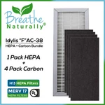 Idylis 1 Hepa + 4PK Carbon Filters Replacement Bundle For AC-38 Series. Fixed Price $19.99.