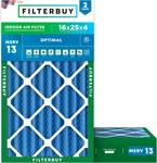 16X25X4 Air Filter Merv 13 Optimal Smoke & Allergy Defense (2-PACK), Electrostat. Fixed Price $64.98.