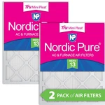 10X20X1 (9 1/2X19 1/2) Nordic Pure Tru Mini Pleat Merv 13 Air Filters Pack. Fixed Price $34.99.