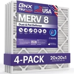 Bnx Trufilter 20X20X1 Air Merv 8 (4 Pack) - Made In Usa Dust & Pet D.... Fixed Price $47.77.