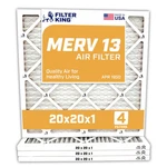 Filter King 20X20X1 Air 4-PACK Merv 13 Actual Size 19.5 .75". Fixed Price $38.00.
