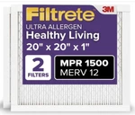 Filtrete 20X20X1 Furnace Air Filter, Merv 12, Mpr 1500, Certified 2-PACK. Fixed Price $18.87.