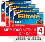 3M Filtrete 1000 12 X 1" Electrostatic Allergen Defense Air Filter - 4 Pk. Fixed Price $39.95.
