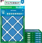 Filterbuy 16X25X1 Air Merv 13 Optimal Smoke & Allergy Defense (6-PACK),. Fixed Price $69.28.
