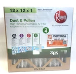 Rheem Dust & Pollen High Performance Indoor Air Filters 12X12X1 3PACK. Fixed Price $10.83.