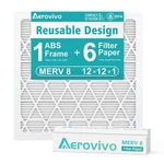 Aerovivo 12X12X1 Reusable Air Filter, Frame, 6 Pack Furnace Merv 8. Fixed Price $18.95.