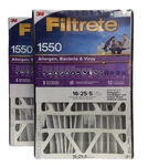 3M Filtrete Air Filter Merv 12 Allergen Bacteria Pleat 16X25X5, 2-PACK. Fixed Price $67.48.